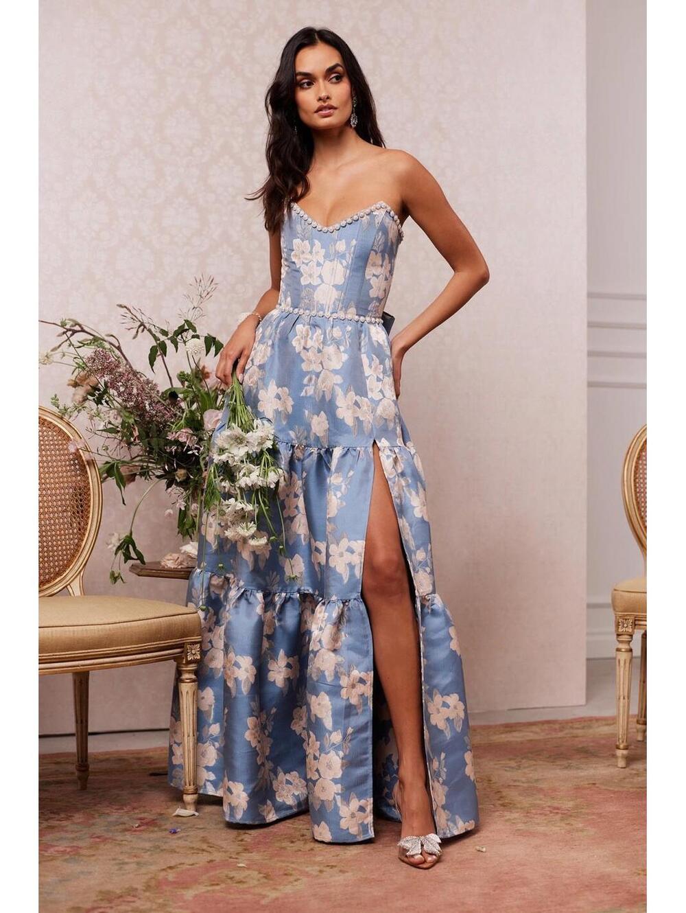 V. Chapman Women's The Vivian Dress in Dusk Blue Baroque Floral NWT 0 Sold Out